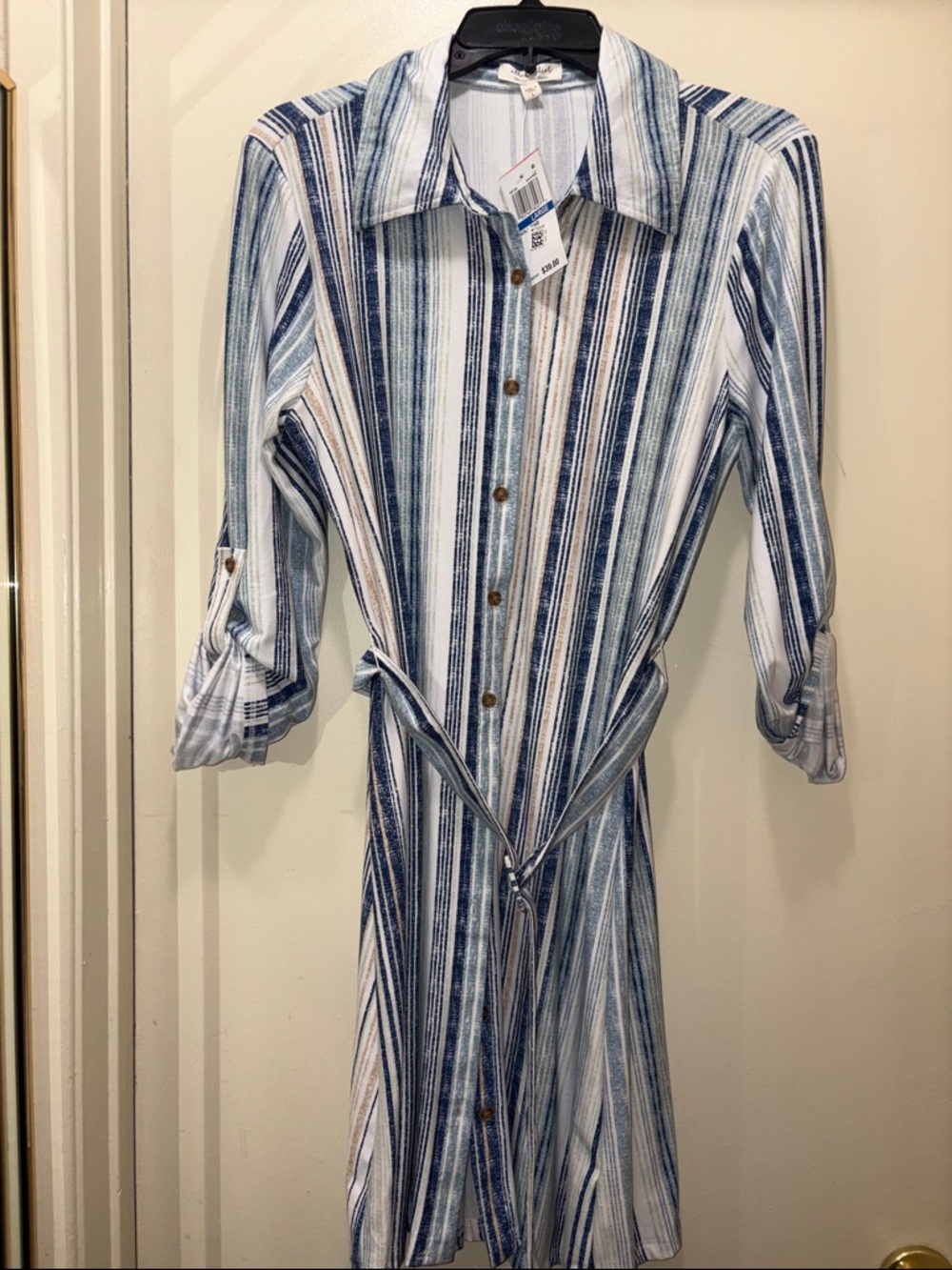 Ultra Flirt White and Blue Striped Shirt Dress